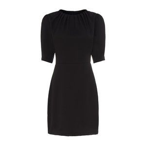 Women's Pleated Neckline Puff Sleeves Dress